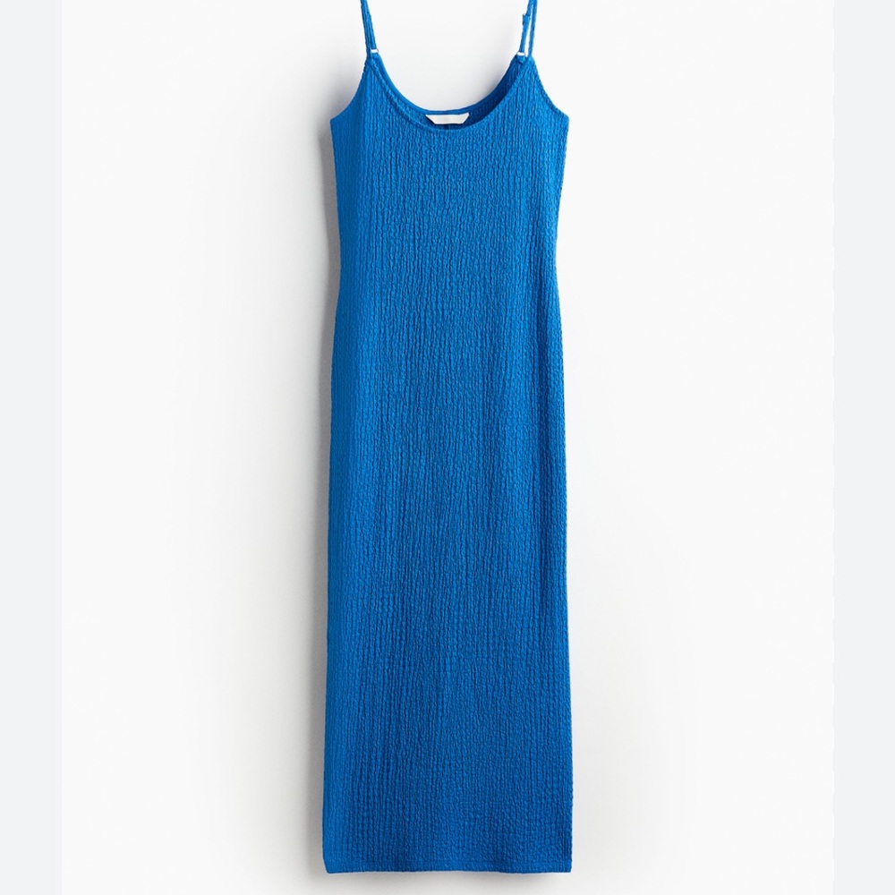 H&M Cobalt Textured Maxi Slip Dress